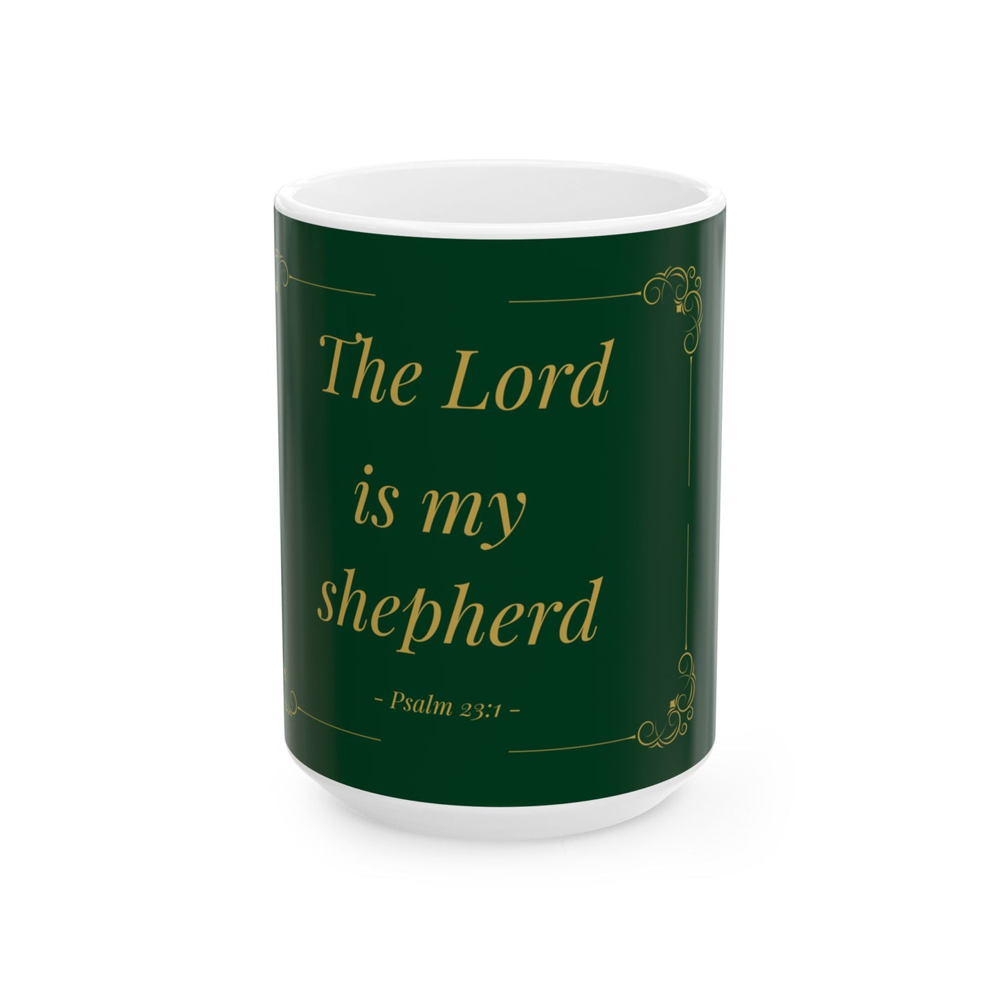 The Lord Is My Shepherd — Inspirational Scripture Mug (11oz/15oz) Emerald Night | Playfair Display