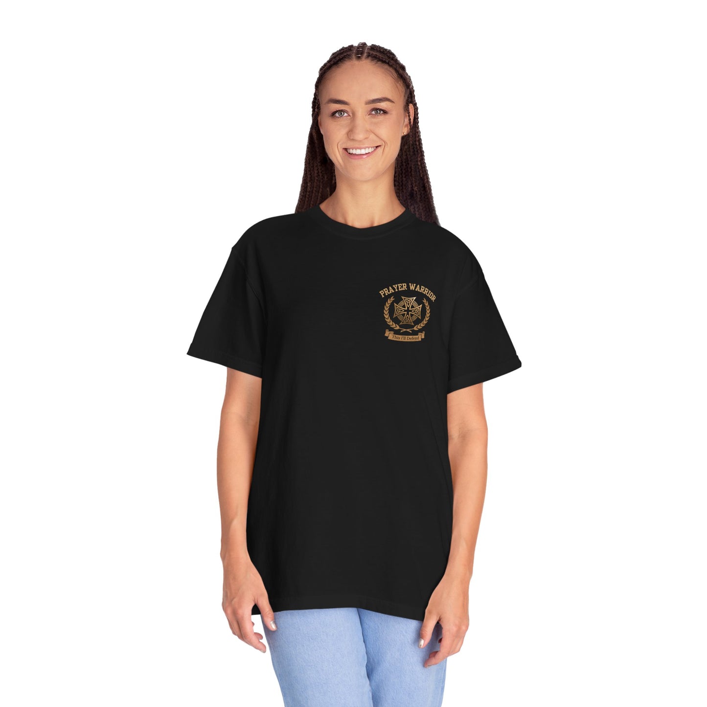 "I Am a Prayer Warrior" — Unisex Faith Heritage Crest T-Shirt | Celtic Cross | Prayer Warrior Tee