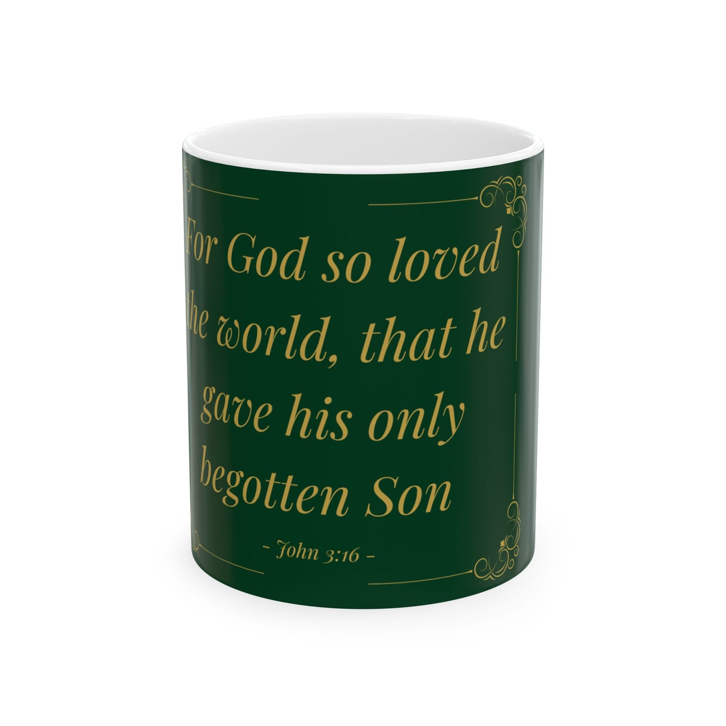 For God So Loved the World — Inspirational Scripture Mug (11oz/15oz) Emerald Night | Playfair Display