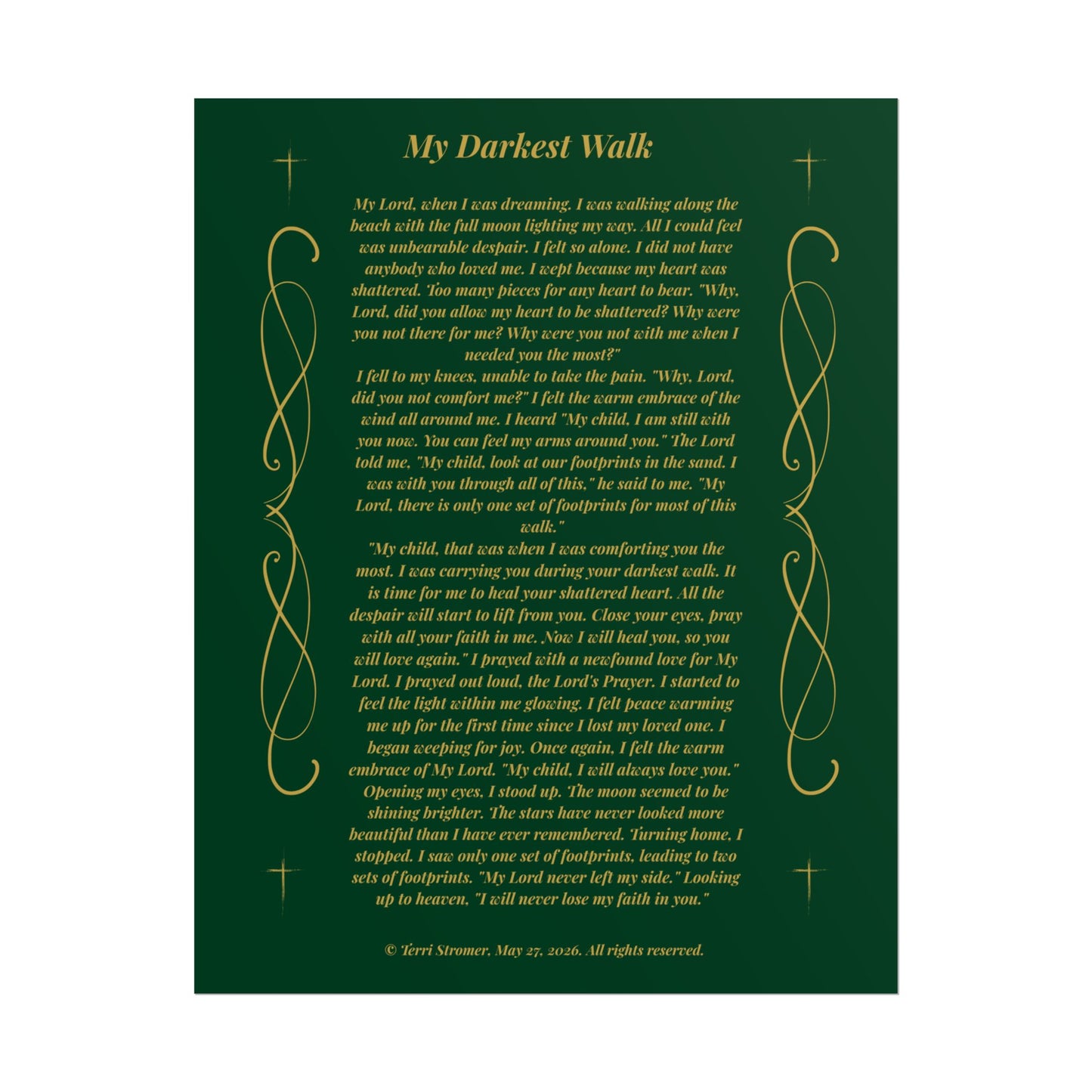MTV My Darkest Walk - Decorative Inspirational Poem Print Emerald Night