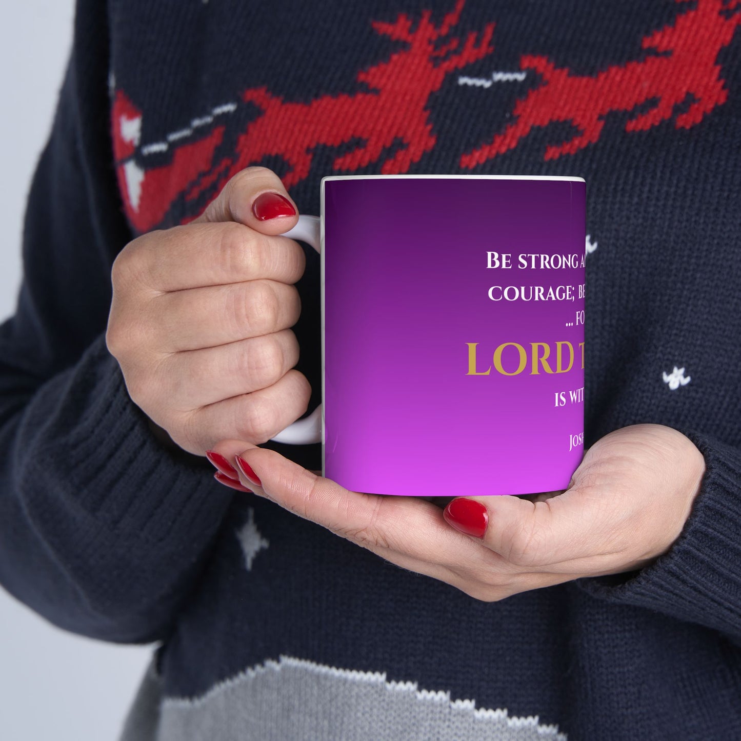 Be Strong and Courageous Scripture Mug | Joshua 1:9 | Nobility Purple with White & Gold Lettering