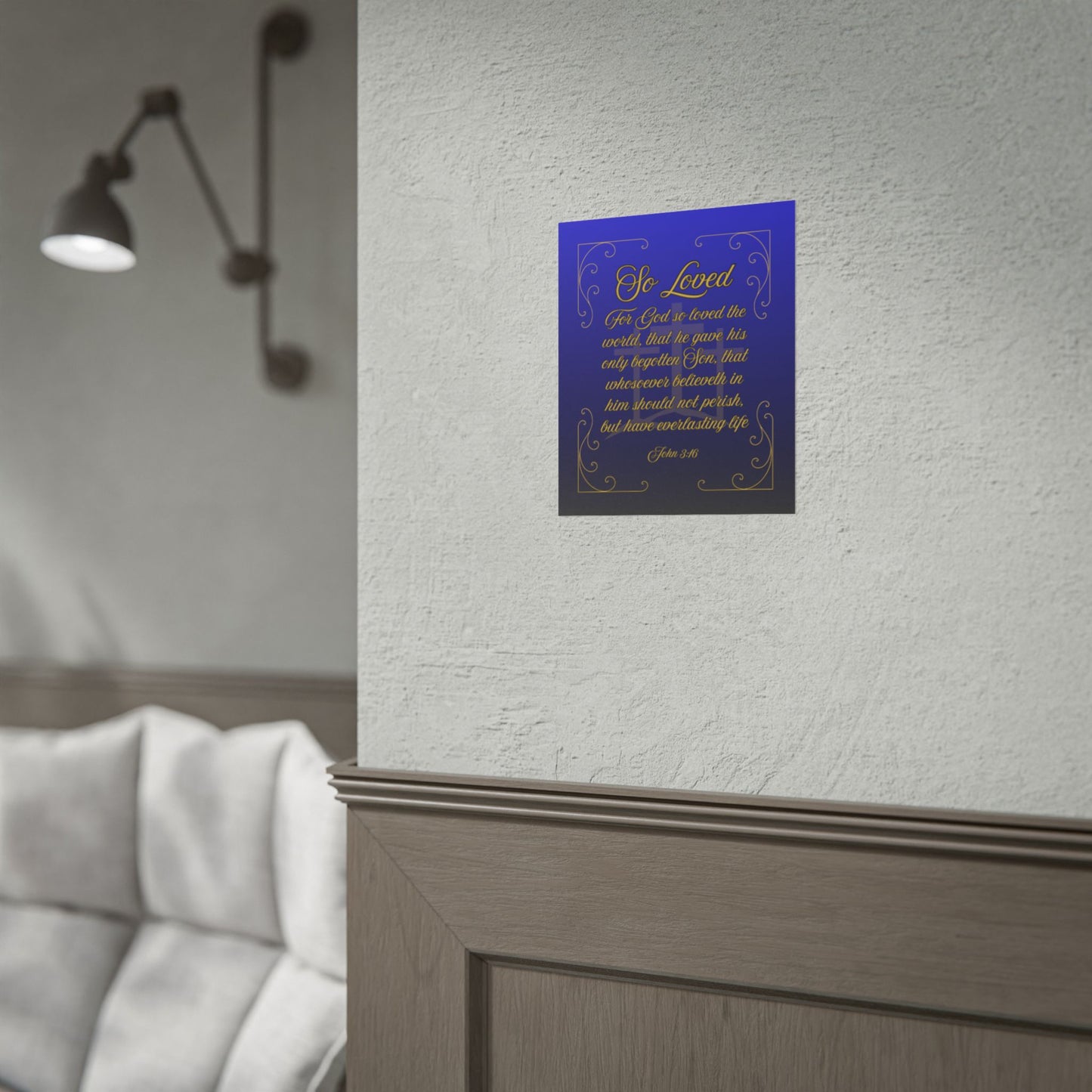 So Loved — John 3:16 Scripture Wall Art Heavenly Blue
