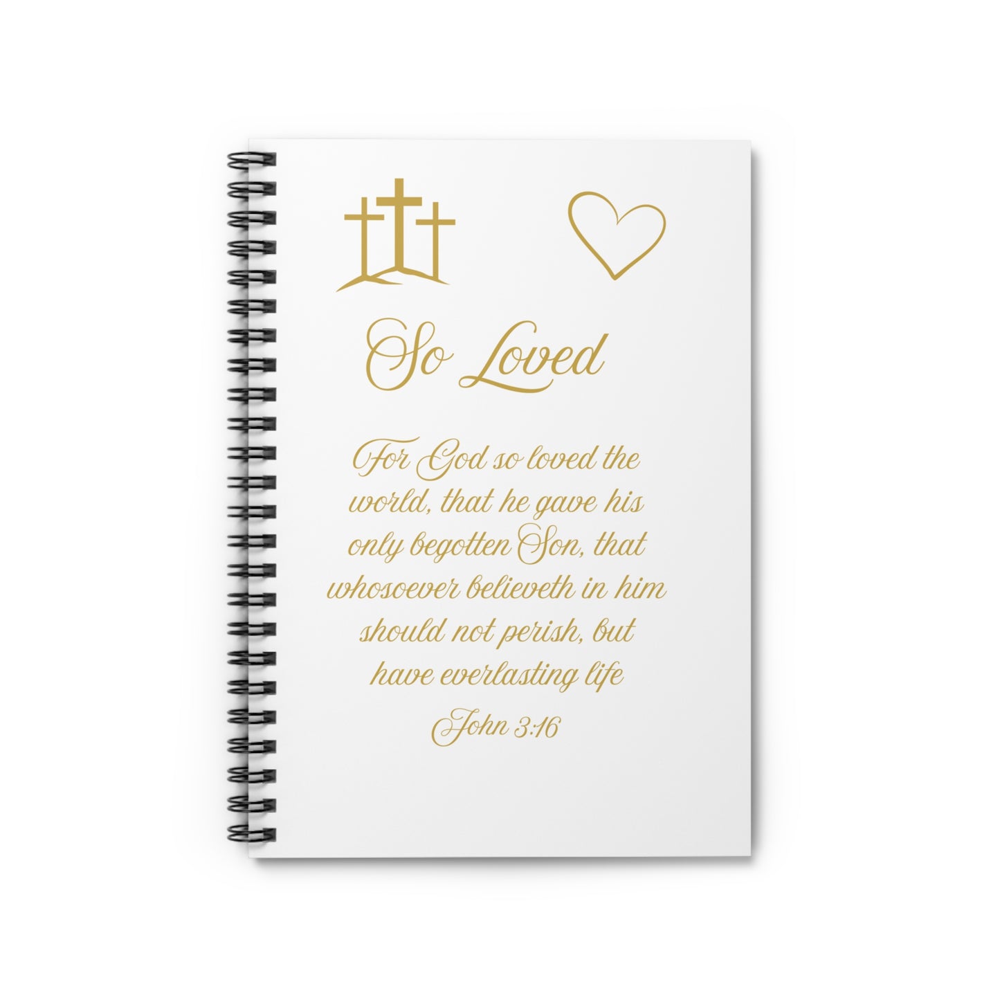 So Loved — John 3:16 Scripture Spiral Notebook | Faith Journal Gold