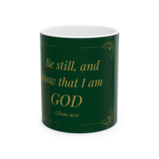 Be Still and Know — Inspirational Scripture Mug (11oz/15oz) Navy | Playfair Display