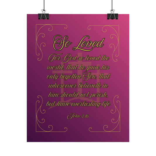 So Loved — John 3:16 Scripture Wall Art Glorified Magenta
