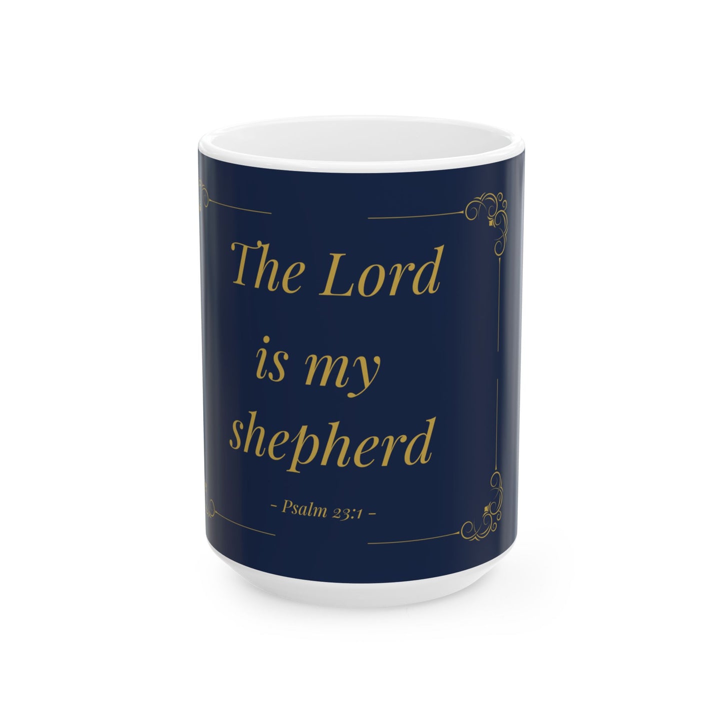 The Lord Is My Shepherd — Inspirational Scripture Mug (11oz/15oz) Navy | Playfair Display