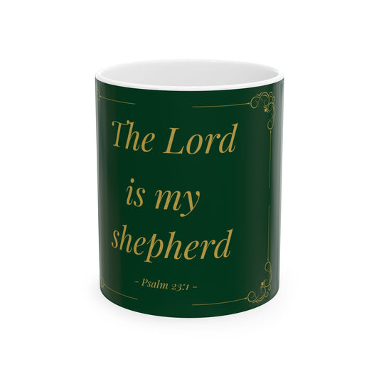 The Lord Is My Shepherd — Inspirational Scripture Mug (11oz/15oz) Emerald Night | Playfair Display