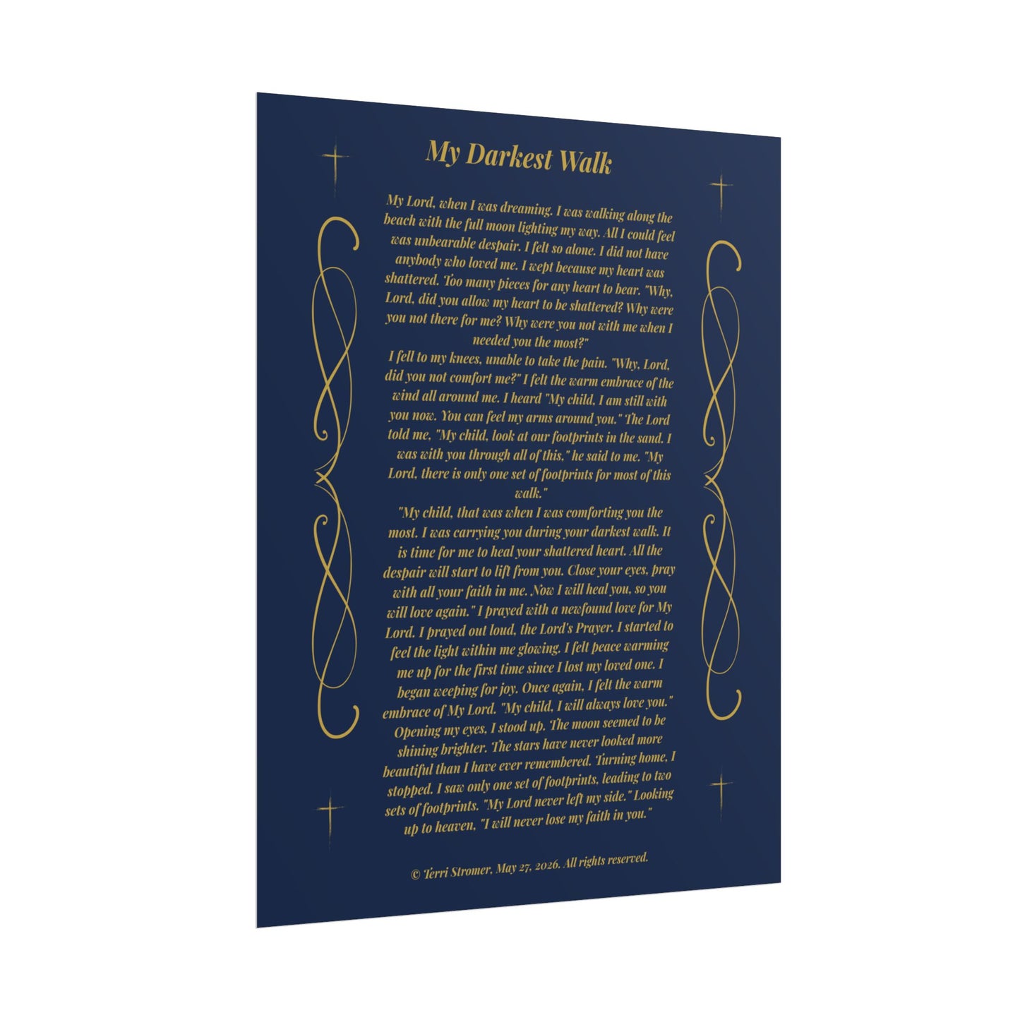 MTV My Darkest Walk - Inspirational Prayer Wall Art Navy & Gold