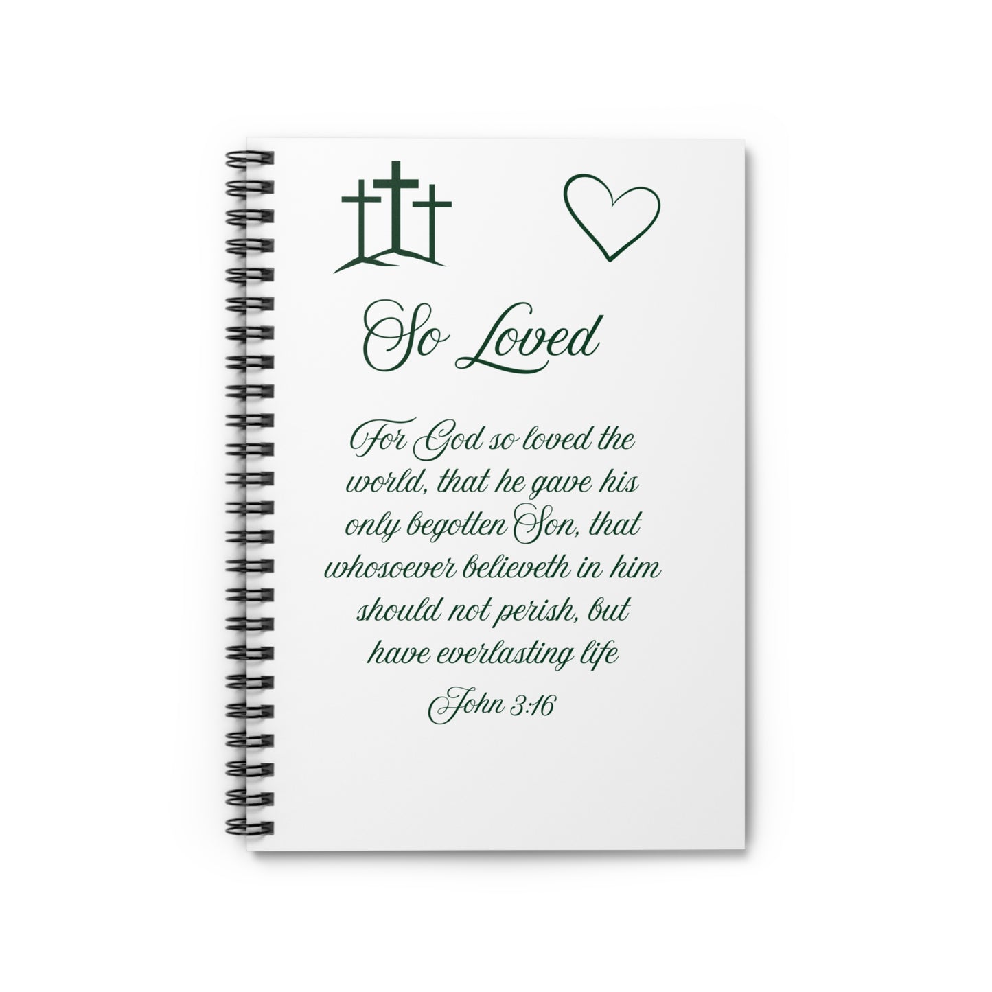 So Loved — John 3:16 Scripture Spiral Notebook | Faith Journal Emerald Night