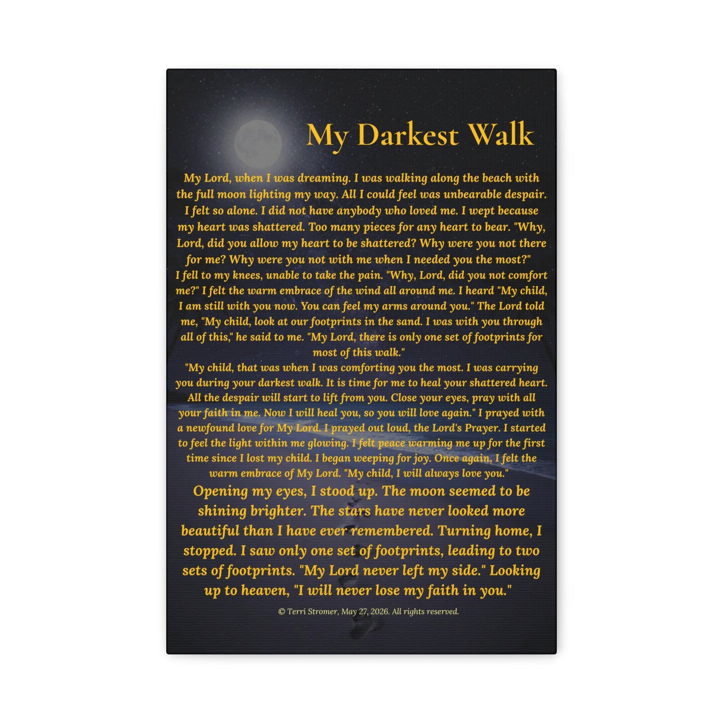 Canvas Wall Art — "My Darkest Walk" Poem Print