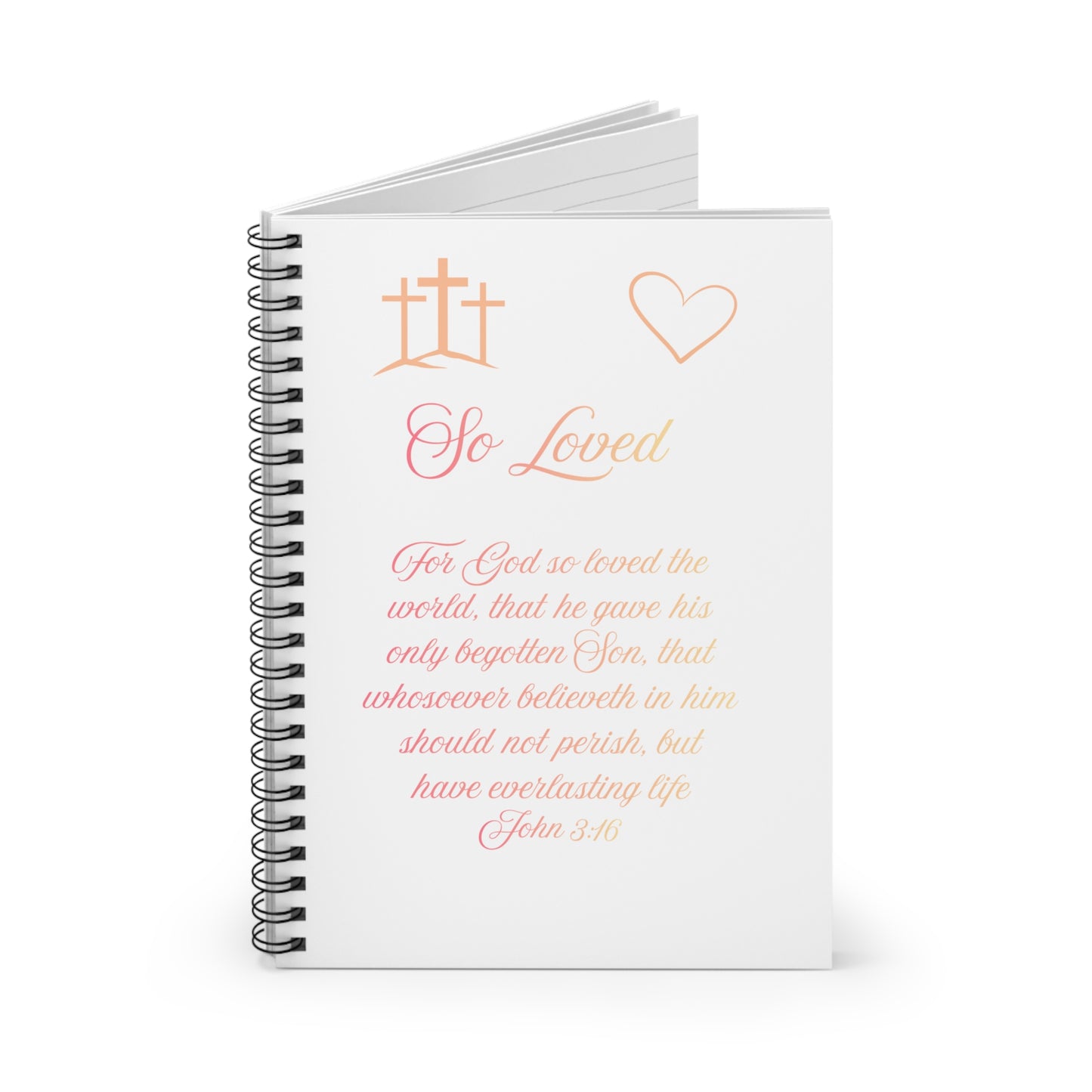 So Loved — John 3:16 Scripture Spiral Notebook | Faith Journal Peach
