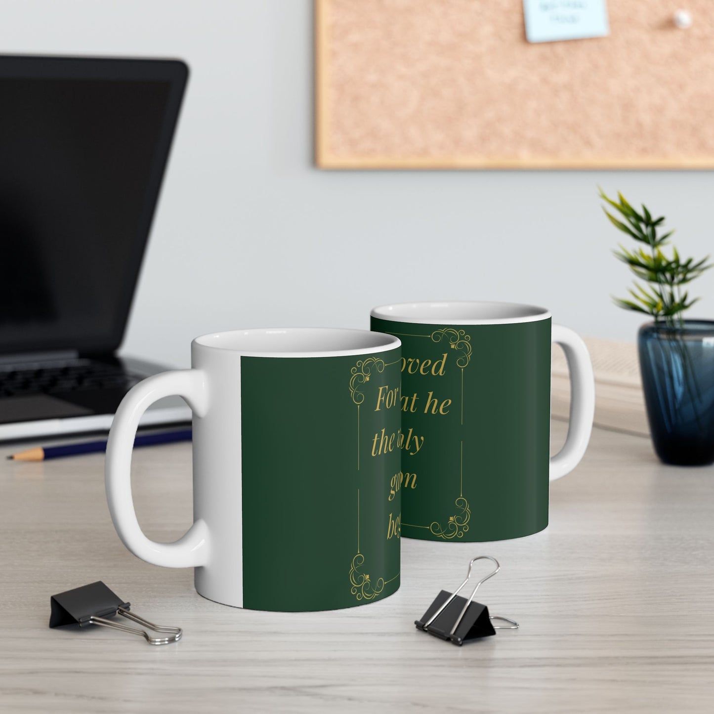For God So Loved the World — Inspirational Scripture Mug (11oz/15oz) Emerald Night | Playfair Display