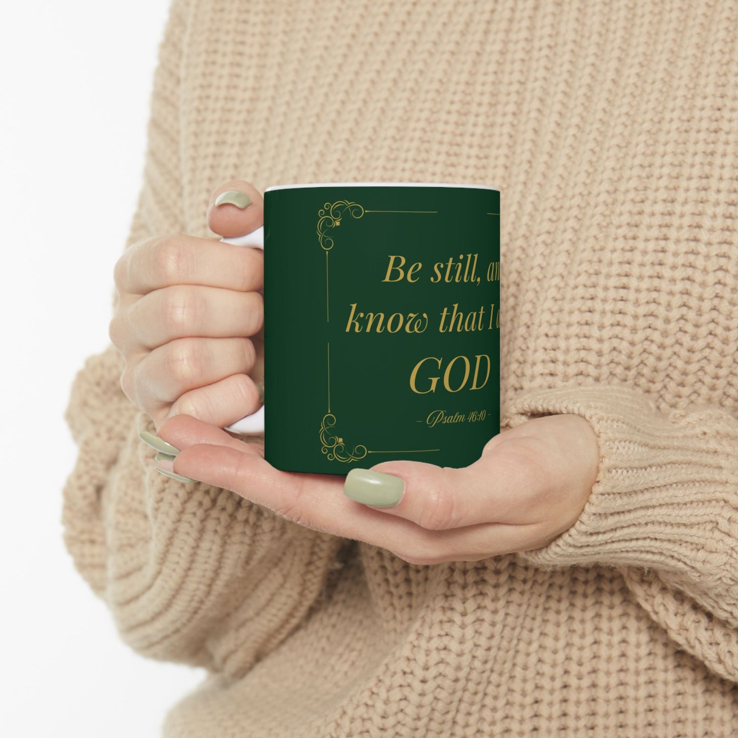 Be Still and Know — Inspirational Scripture Mug (11oz/15oz) Navy | Playfair Display