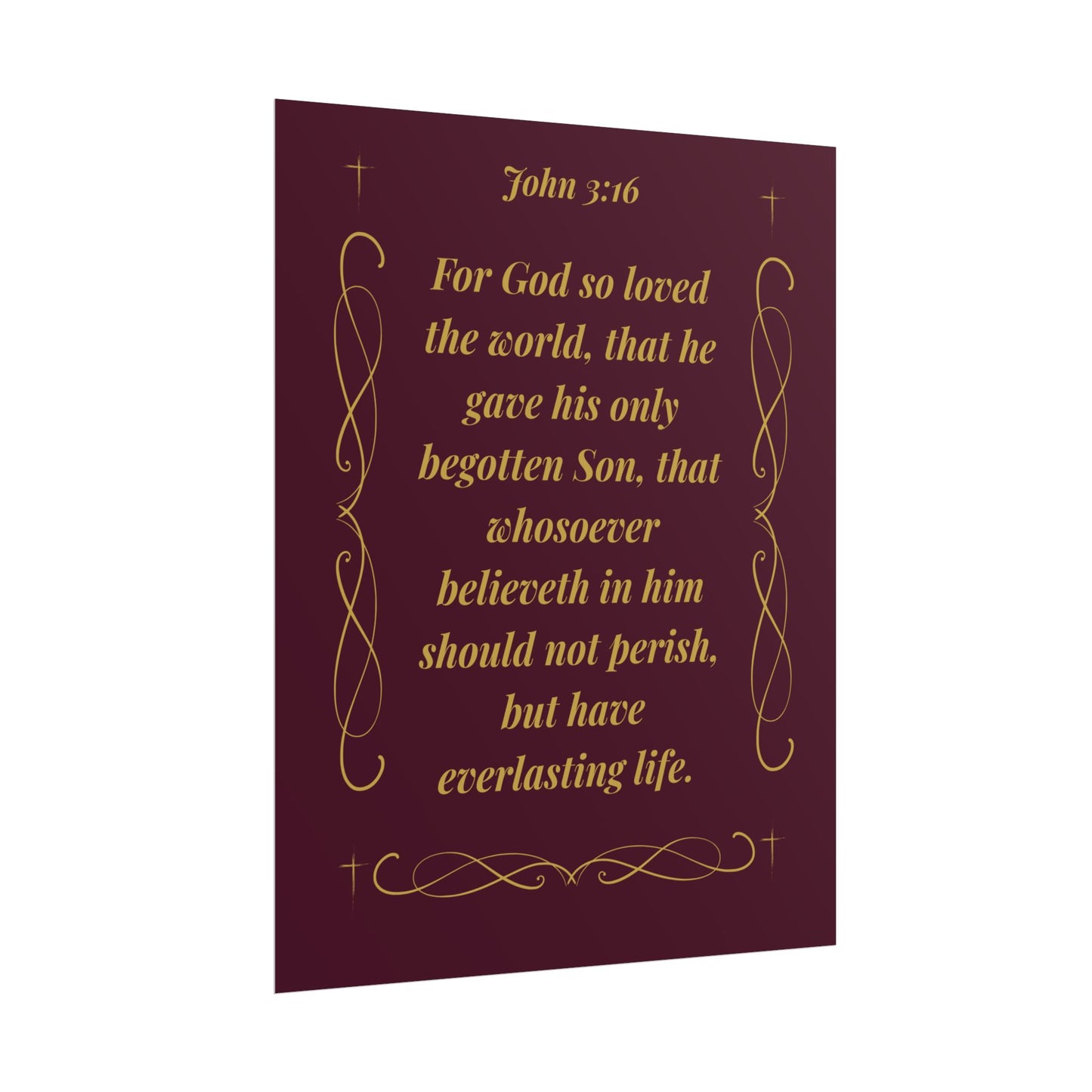 MTV John 3:16  — Rolled Christian Wall Art (Burgundy & Gold)