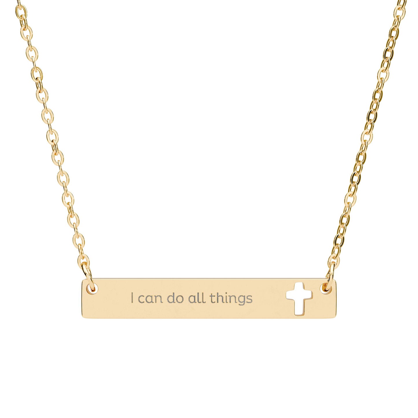 "I Can Do All Things" — Cutout Cross Bar Necklace | Faith Scripture Jewelry | Philippians 4:13