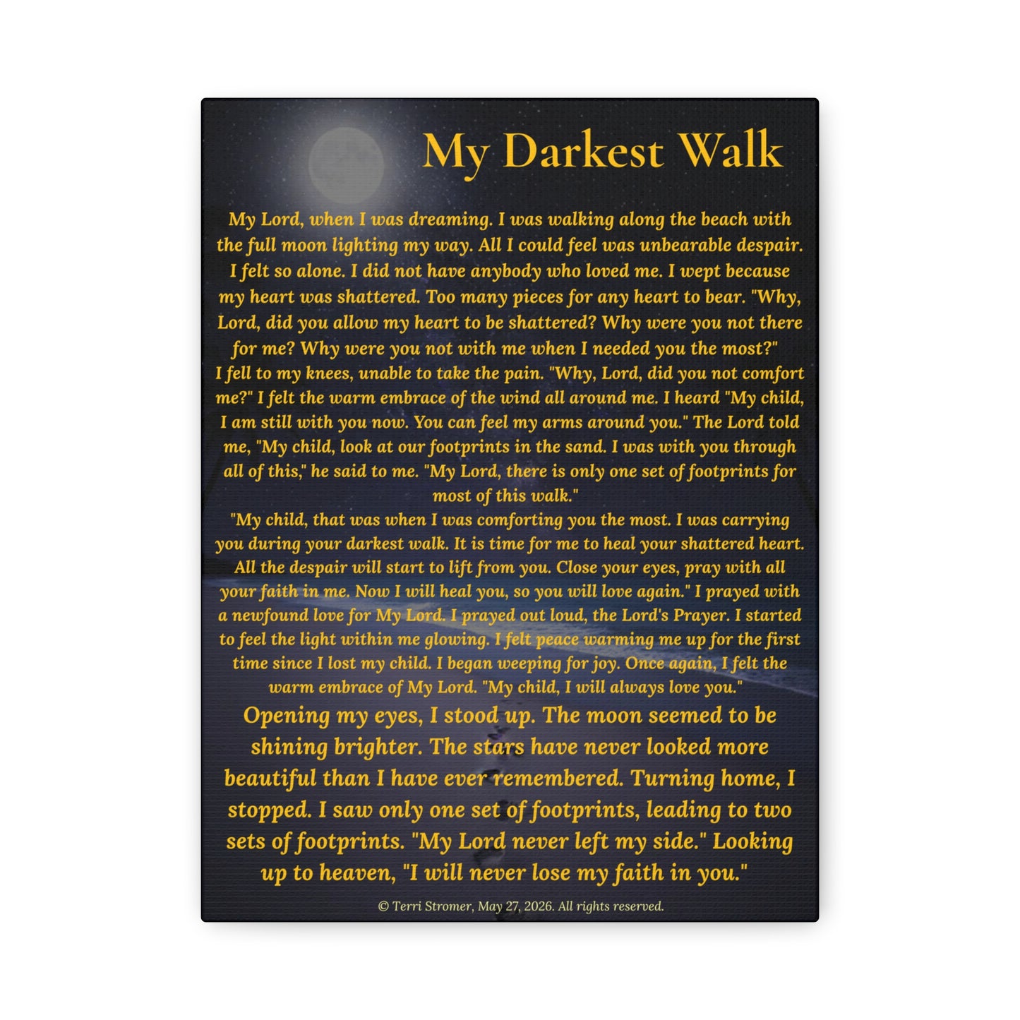 Canvas Wall Art — "My Darkest Walk" Poem Print
