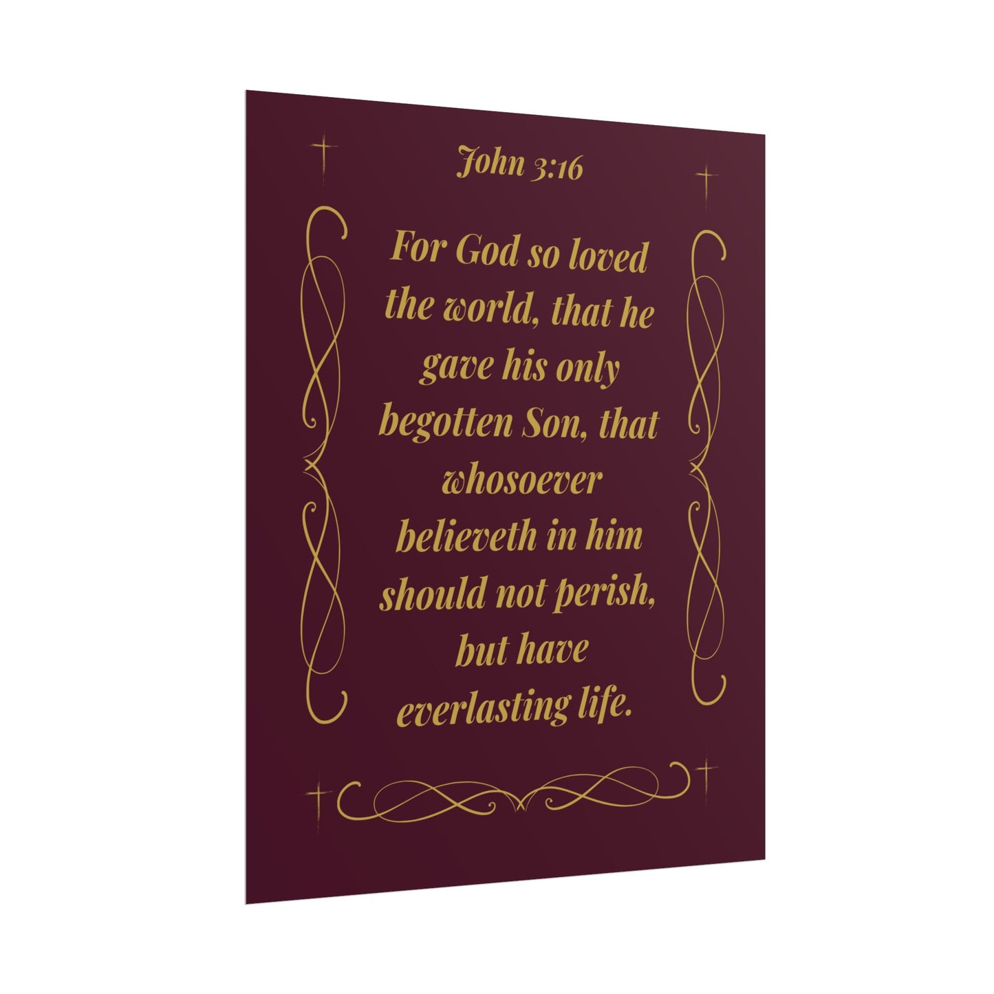 MTV John 3:16  — Rolled Christian Wall Art (Burgundy & Gold)