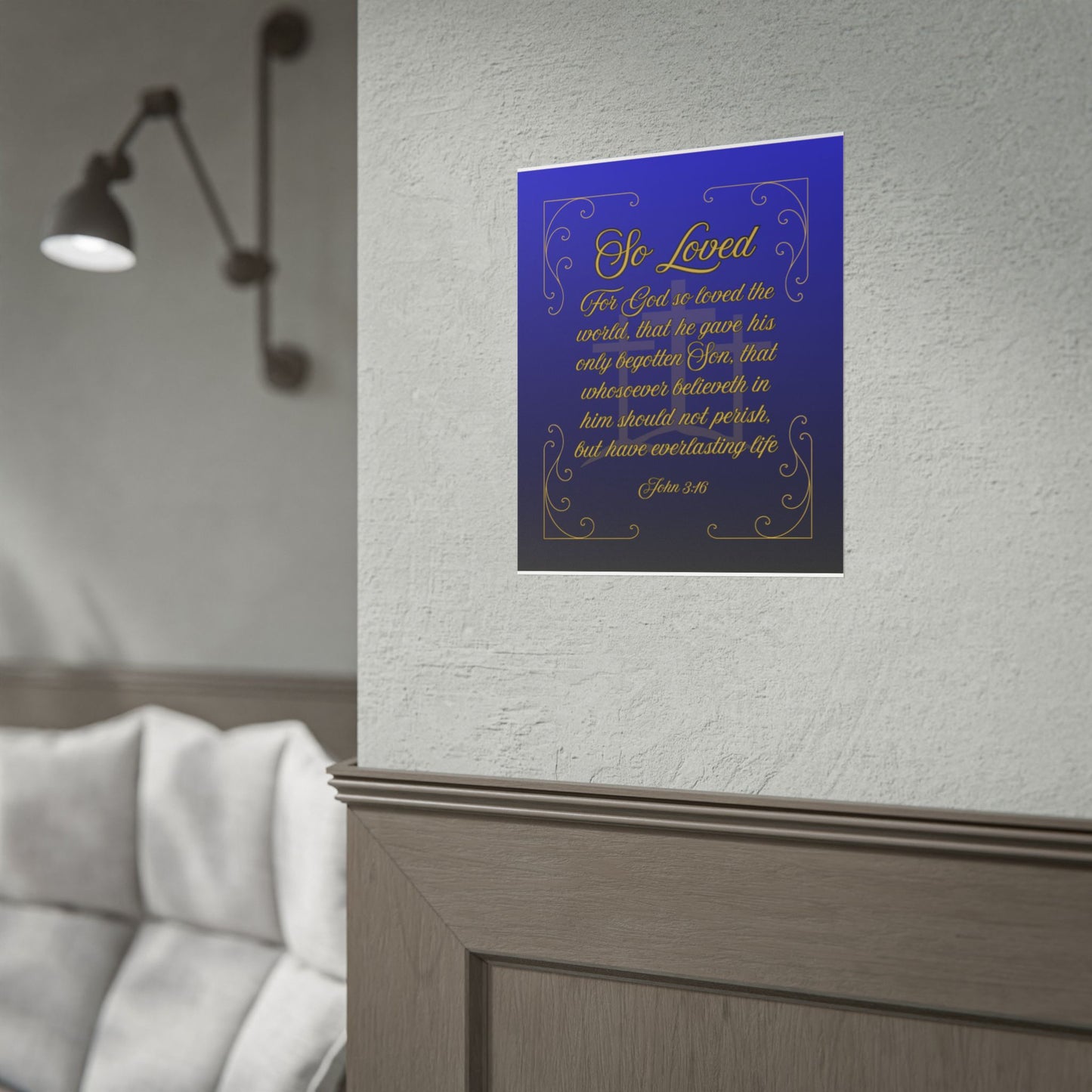 So Loved — John 3:16 Scripture Wall Art Heavenly Blue