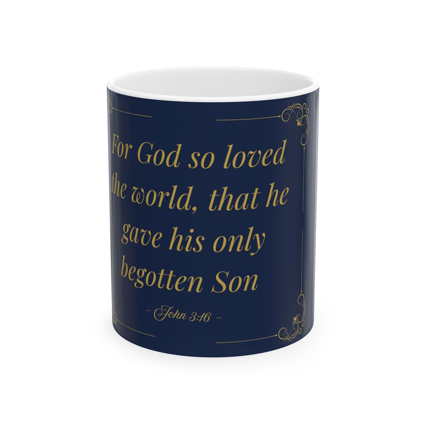 For God So Loved the World — Inspirational Scripture Mug (11oz/15oz) Navy | Playfair Display