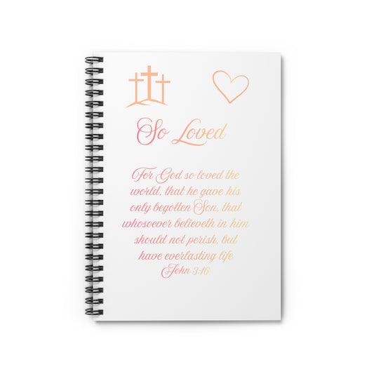 So Loved — John 3:16 Scripture Spiral Notebook | Faith Journal Peach