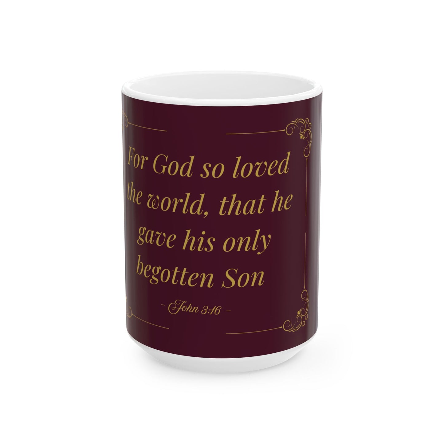 For God So Loved the World — Inspirational Scripture Mug (11oz/15oz) Burgundy | Playfair Display