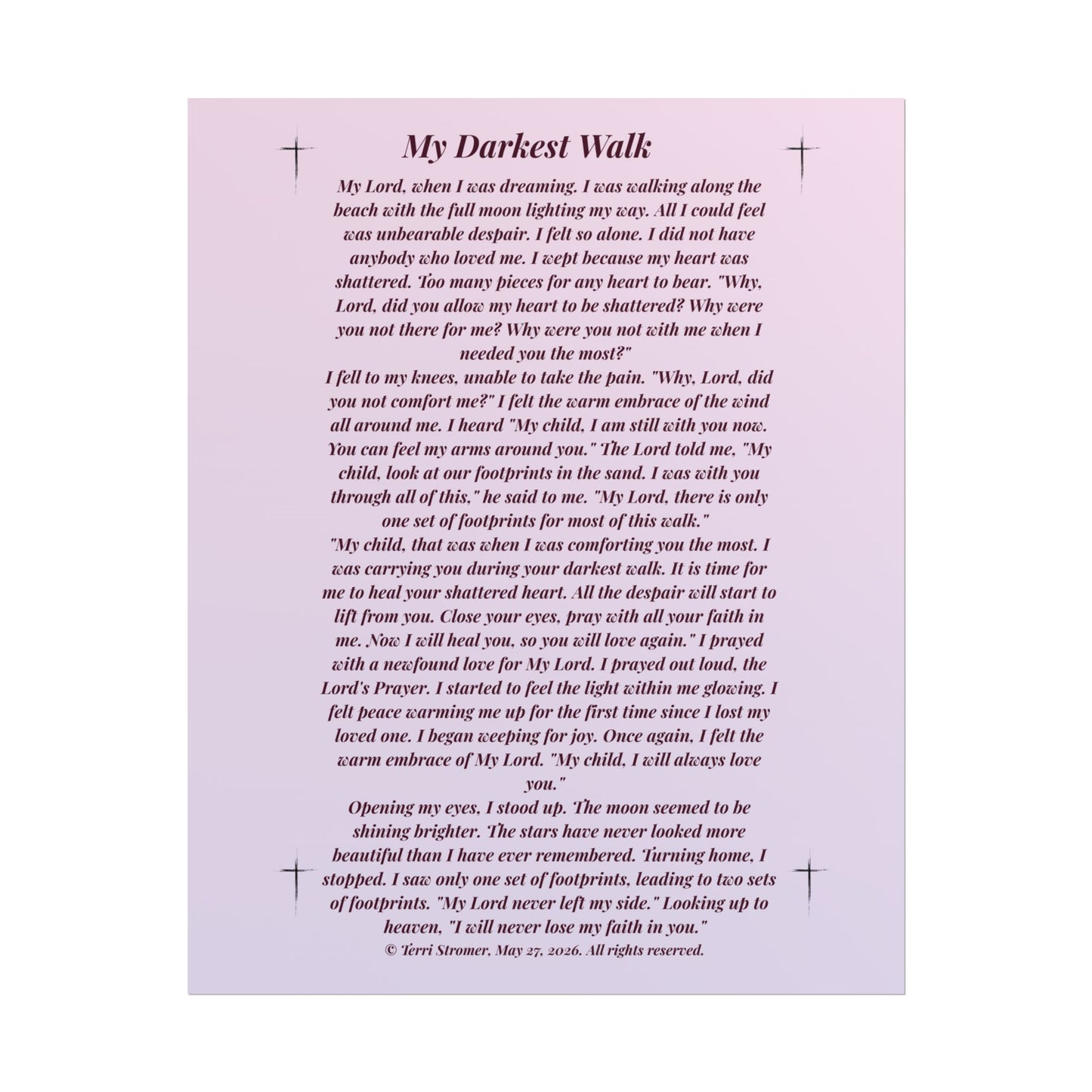 MDW my loved one - Inspirational Prayer Poem Print rolled Poster