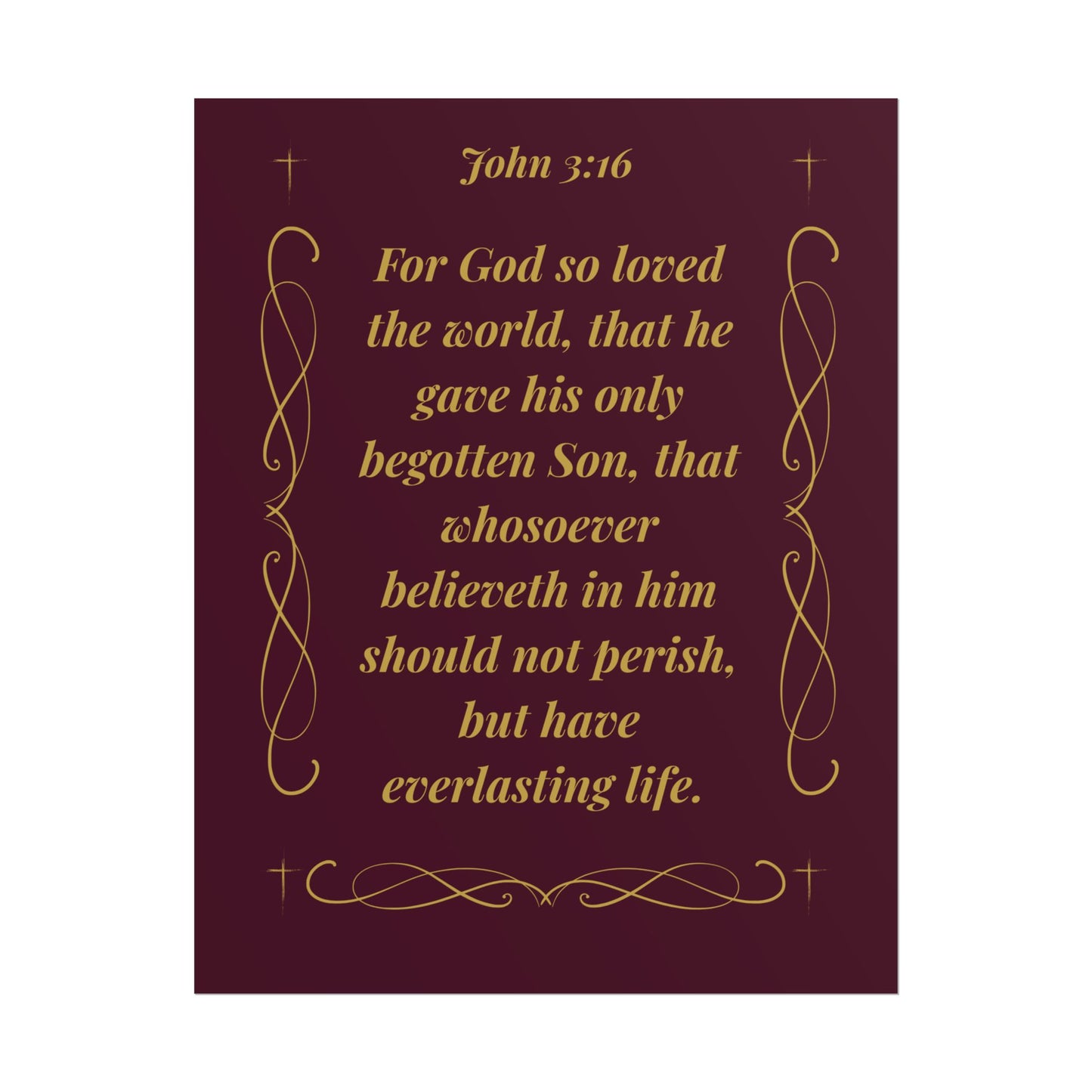 MTV John 3:16  — Rolled Christian Wall Art (Burgundy & Gold)