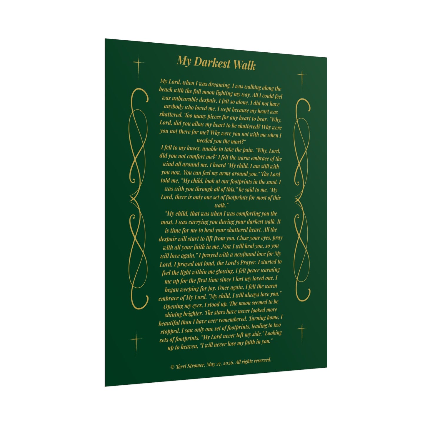 MTV My Darkest Walk - Decorative Inspirational Poem Print Emerald Night