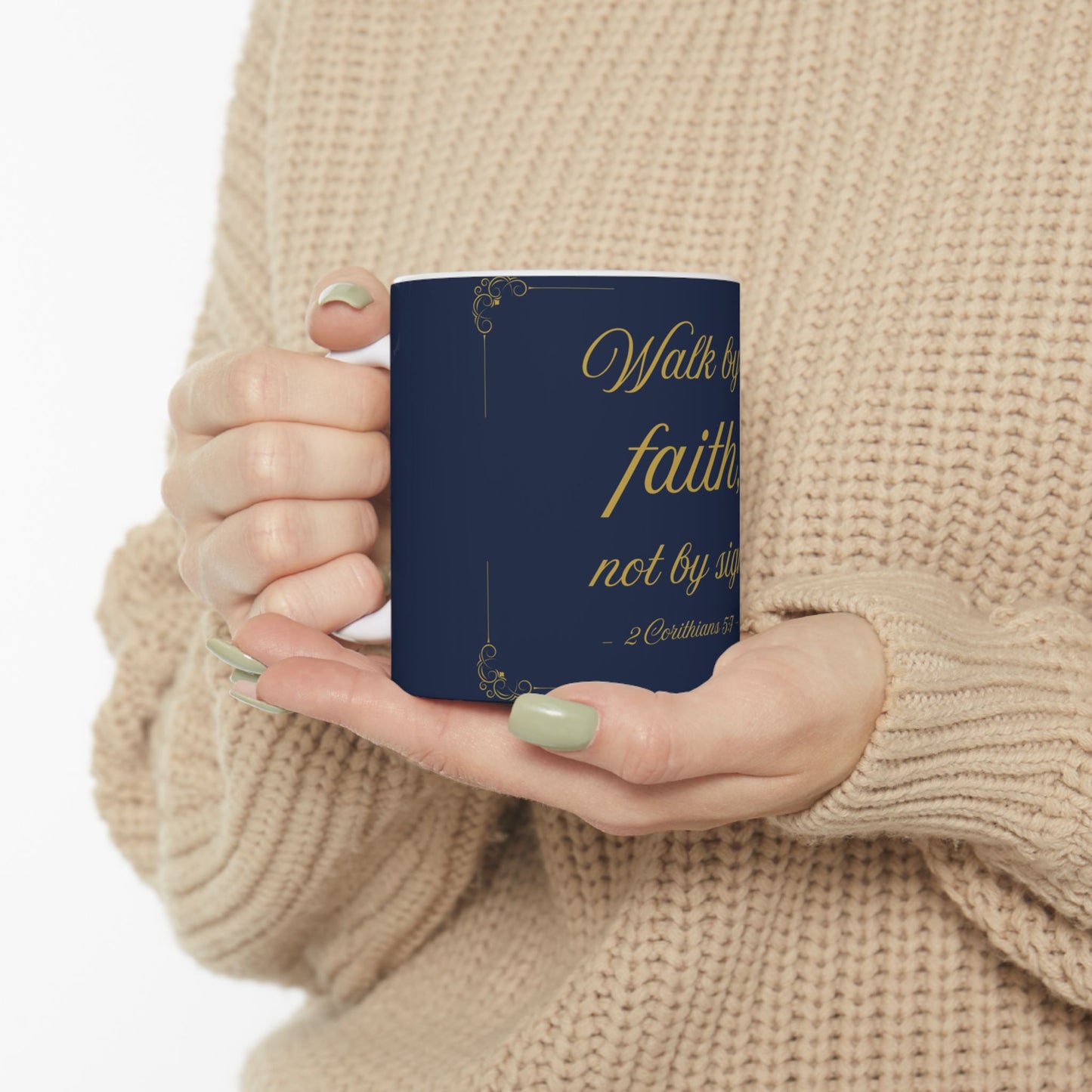 Walk by Faith — Inspirational Scripture Mug (11oz/15oz) Navy