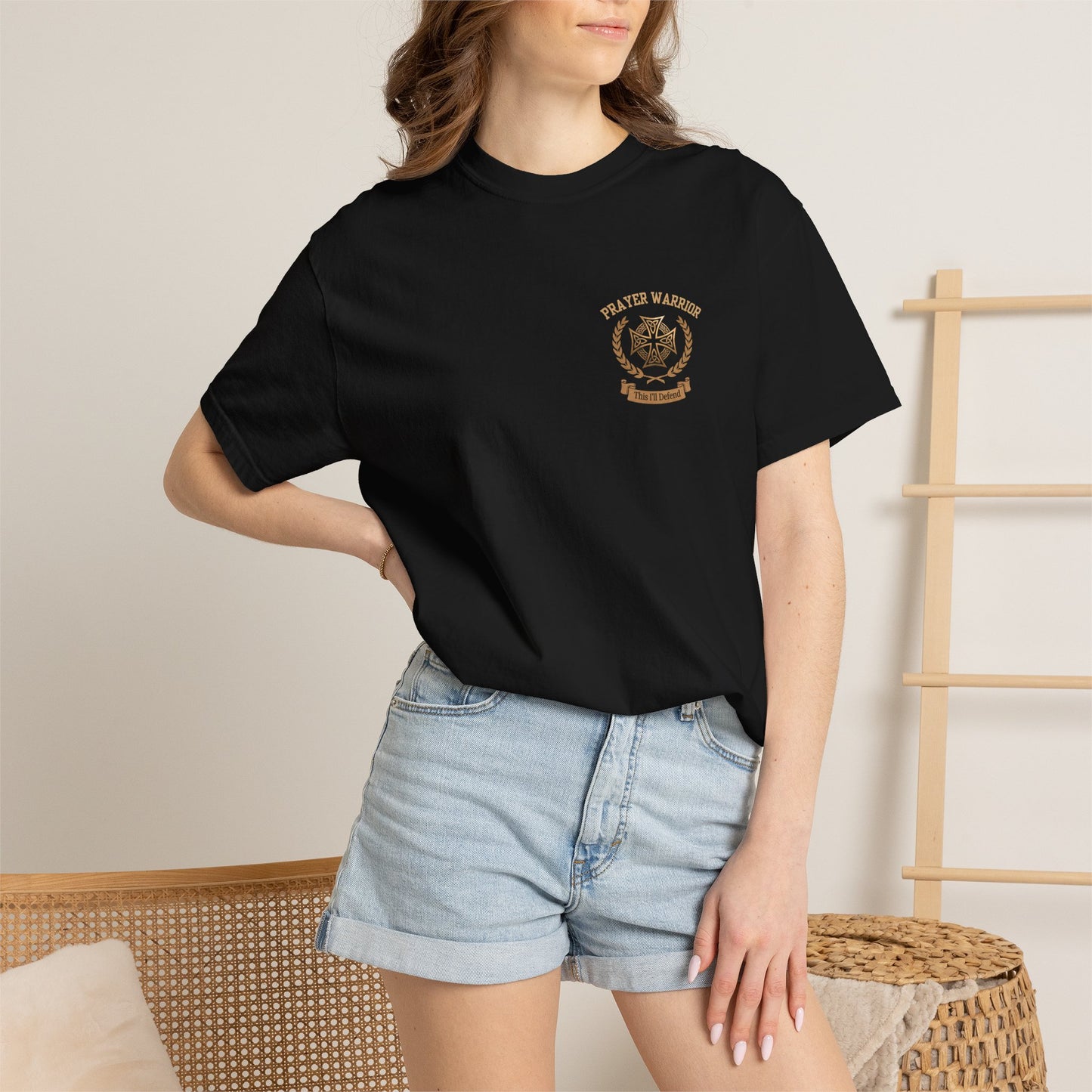 "I Am a Prayer Warrior" — Unisex Faith Heritage Crest T-Shirt | Celtic Cross | Prayer Warrior Tee