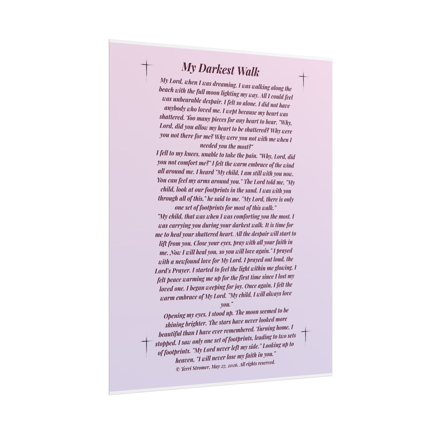 MDW my loved one - Inspirational Prayer Poem Print rolled Poster