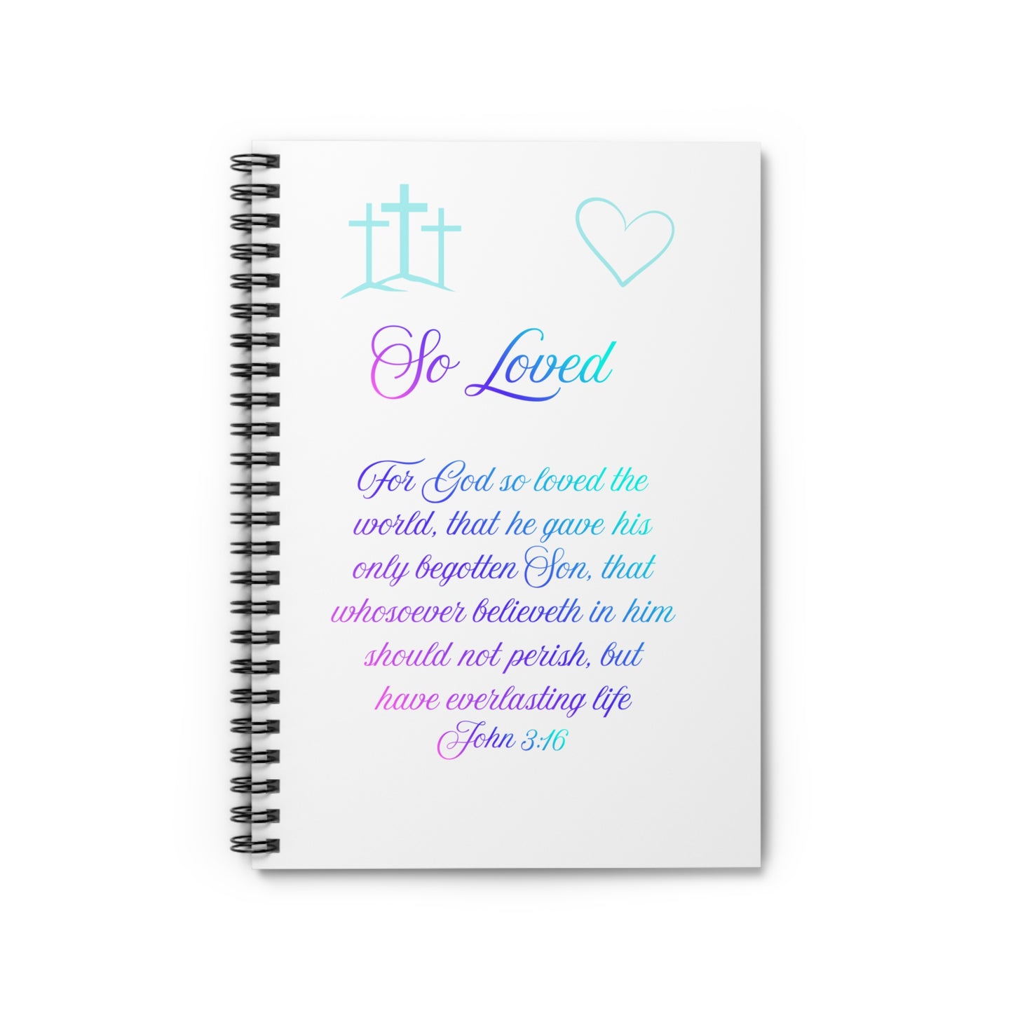 So Loved — John 3:16 Scripture Spiral Notebook | Faith Journal Purple Blue