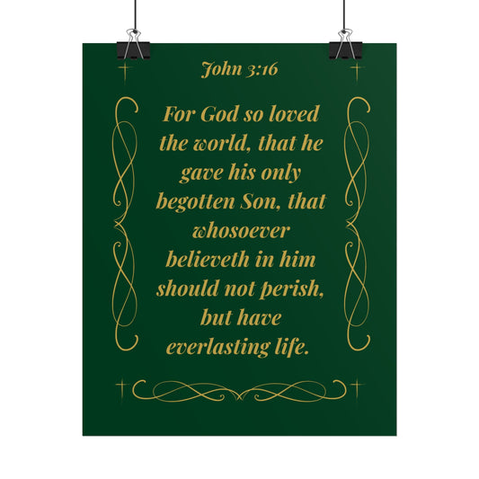 MTV John 3:16  — Gold Script Christian Scripture Wall Art Emerald Night