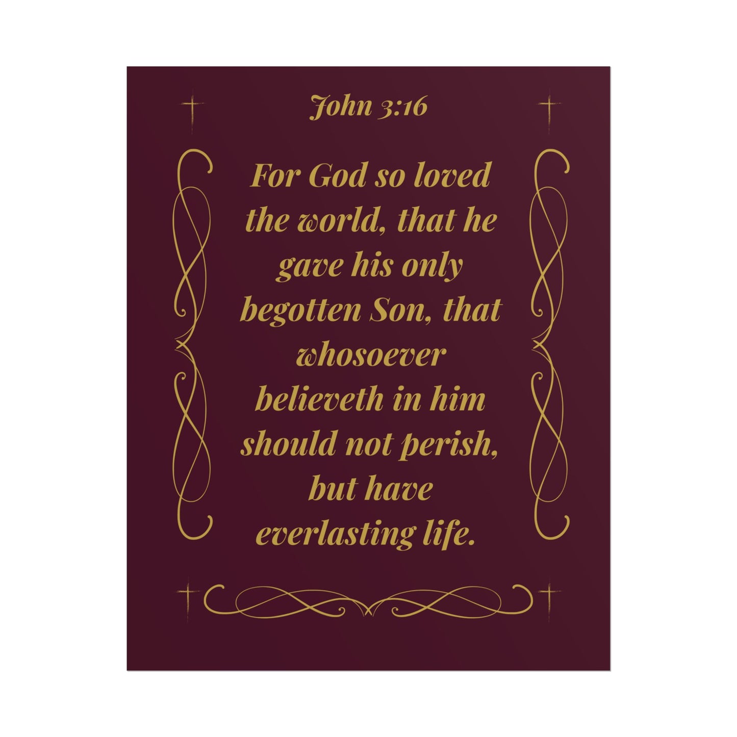 MTV John 3:16  — Rolled Christian Wall Art (Burgundy & Gold)