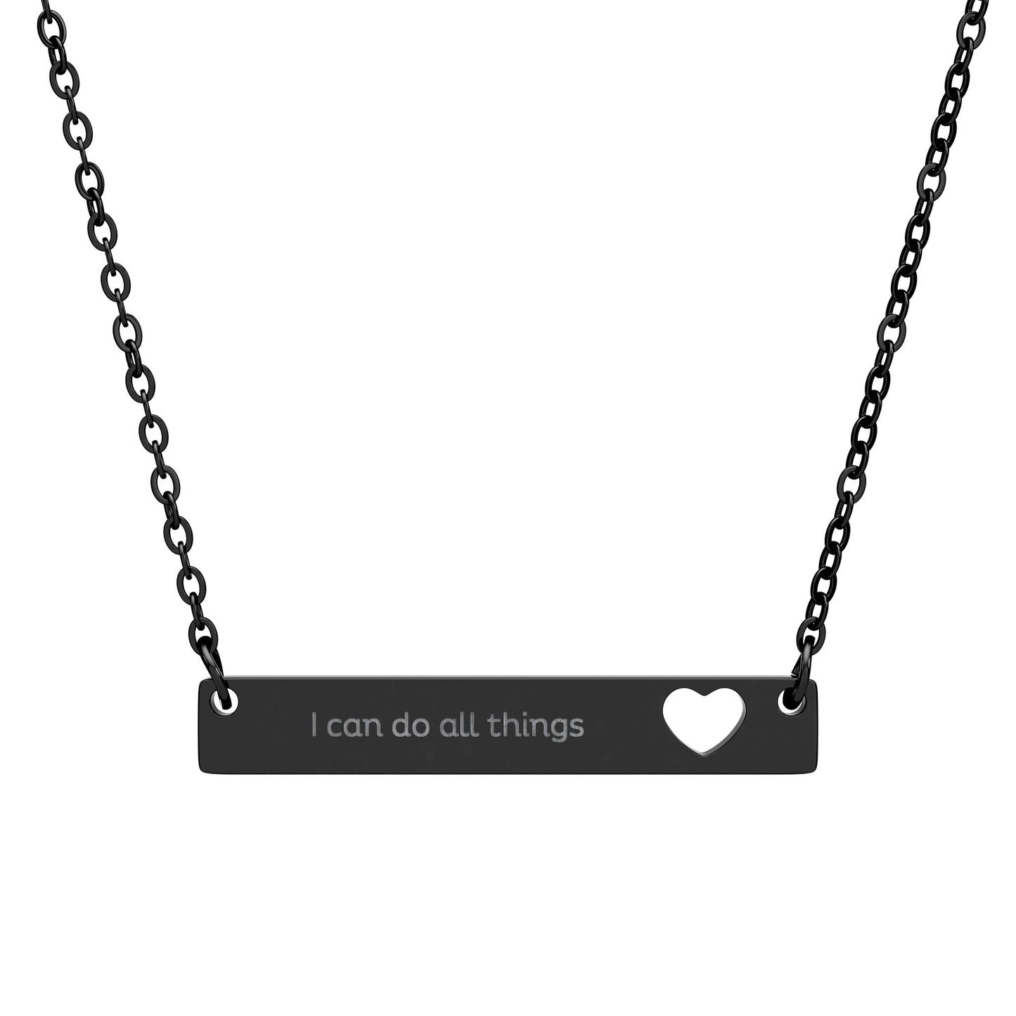 "I Can Do All Things" — Cutout Heart Bar Necklace | Faith Scripture Jewelry | Philippians 4:13