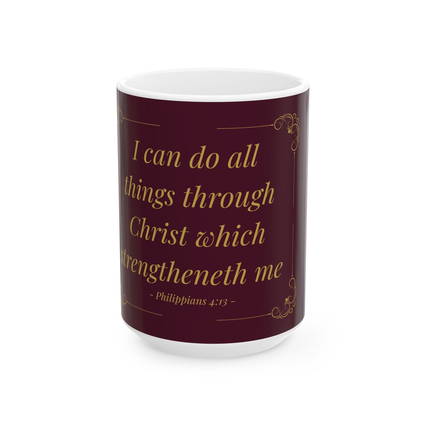 I Can Do All Things — Inspirational Scripture Mug (11oz/15oz) Burgundy | Playfair Display